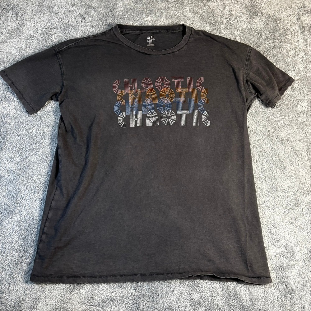 Aerie Real Soft Chaotic Graphic Tee Washed Black Cotton Short Sleeve Shirt S
